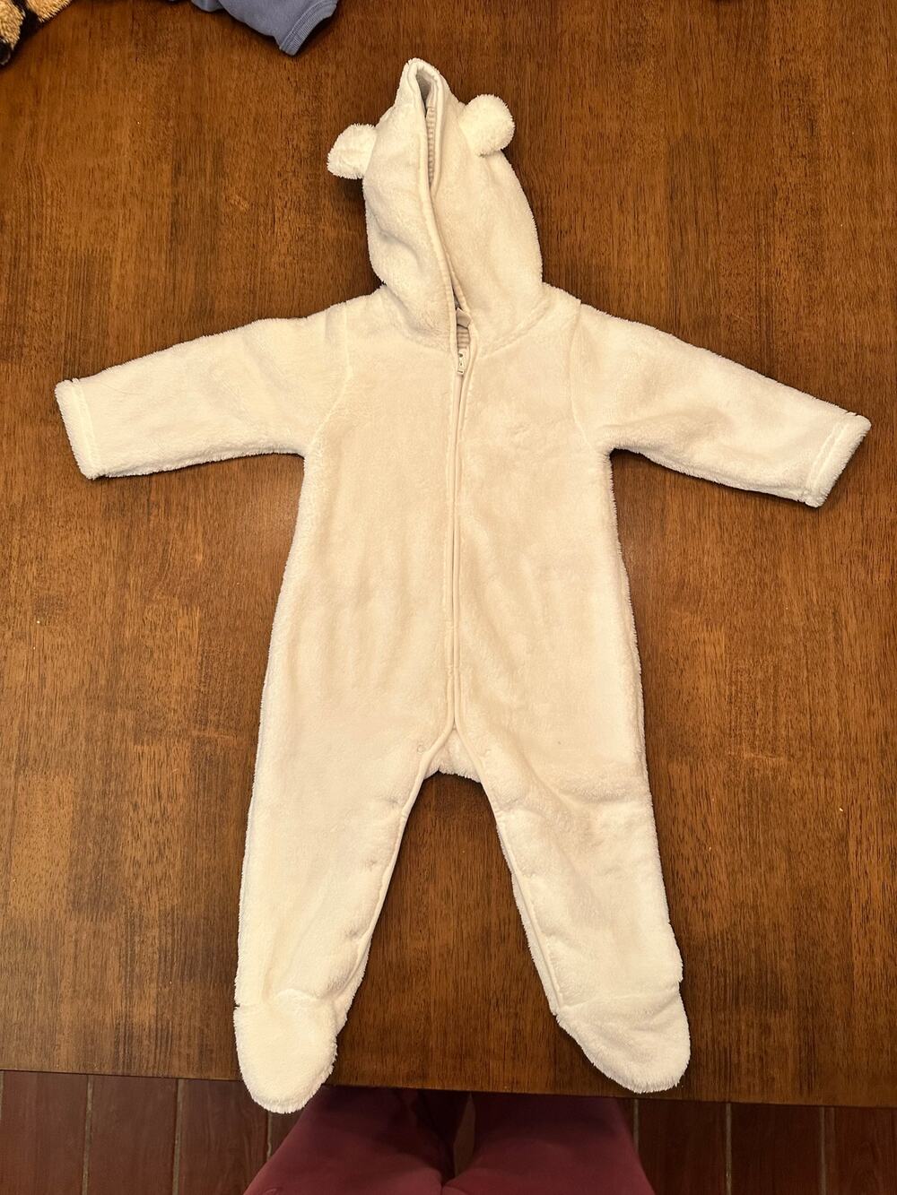 The Little White Company White Fleece One Piece Zip Up Romper 9-12 Months NWT